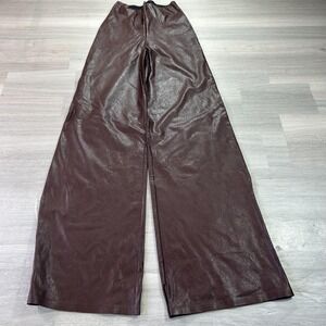 Commando Pants Womens M Brown Faux Leather Wide Leg Pull On Dressy Stretch
